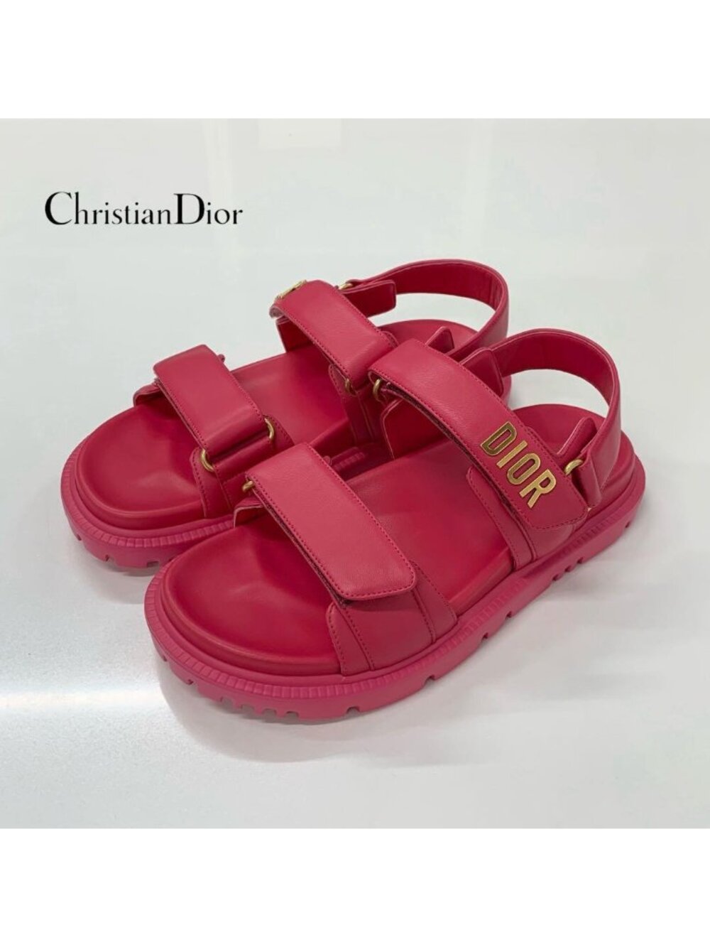 Dior Dioract Logo Leather Velcro Sandals Pink